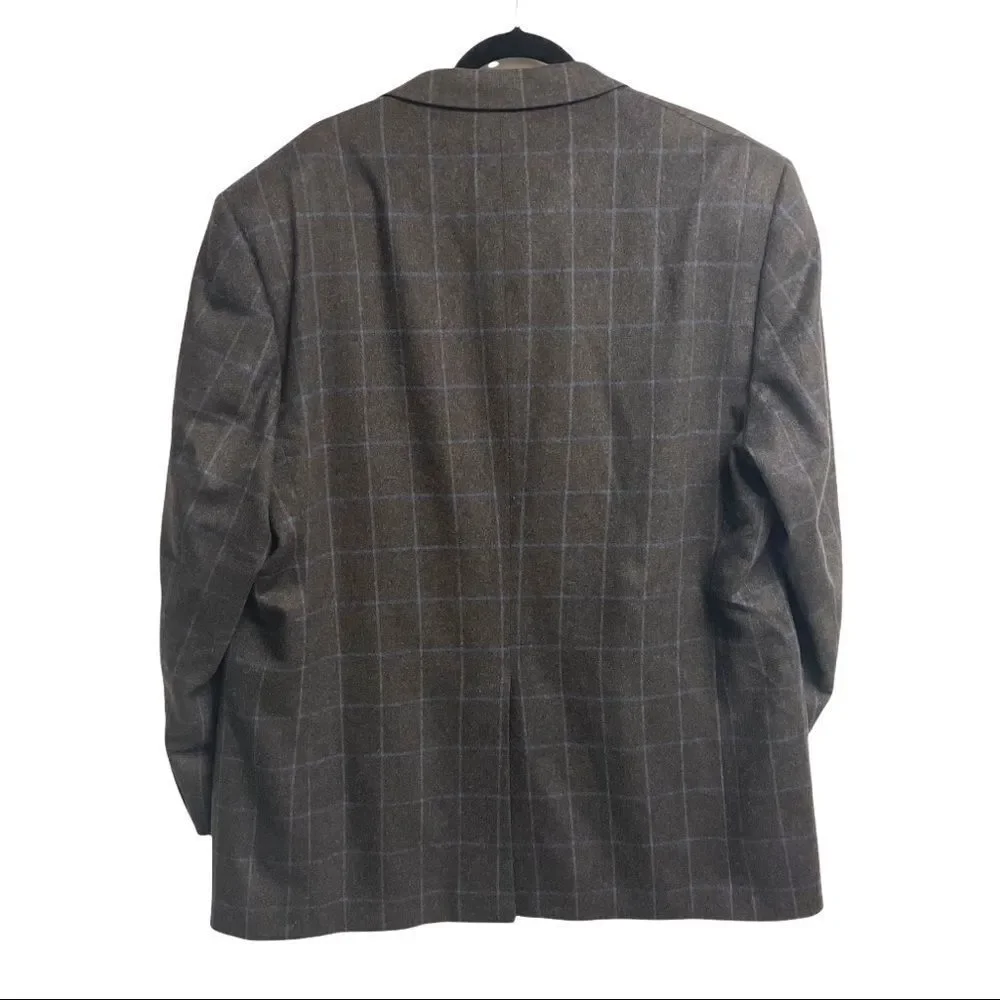 CAMBRIDGE Cashmere Button Front Blazer Brown Blue 48R